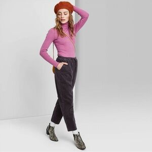 WILD FABLE HIGH-RISE DRAWSTRING CORDUROY Straight Leg PANTS Grey black Large‎